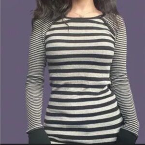 Gap Shirt - navy/gray stripe waffle knit fitted long sleeve